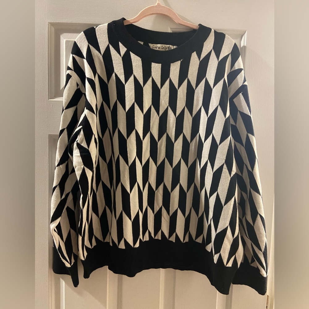 Cheri Collette Black & White Sweater 3x Luxury Unique